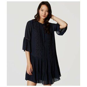 LOFT Size 6P Navy Blue Long Sleeve Drop Waist Lace Trim Dress